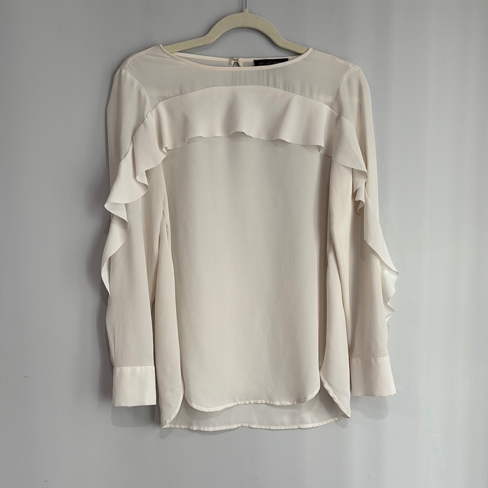 Banana Republic Cream Ruffle Long Sleeve Blouse Size XS